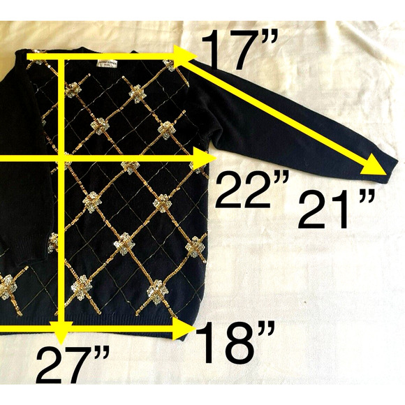 Alfredo Dunner Vtg Black Sweeter Gold Sliver Sequin Chunky Knit Crewneck Sz PM - Picture 7 of 7